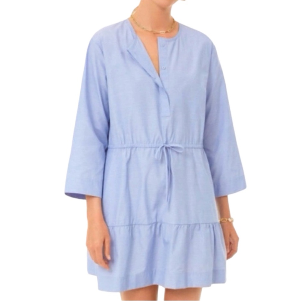 Pomander Place | Tuckernuck Lucy Light Blue Tiered Cotton 3/4 Sleeve Dress XL - Picture 2 of 13